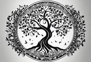 A Tree of Life in a circular design. The Dates 12.02.1985 and 21.02.1987 should be part of the tattoo, too. tattoo idea
