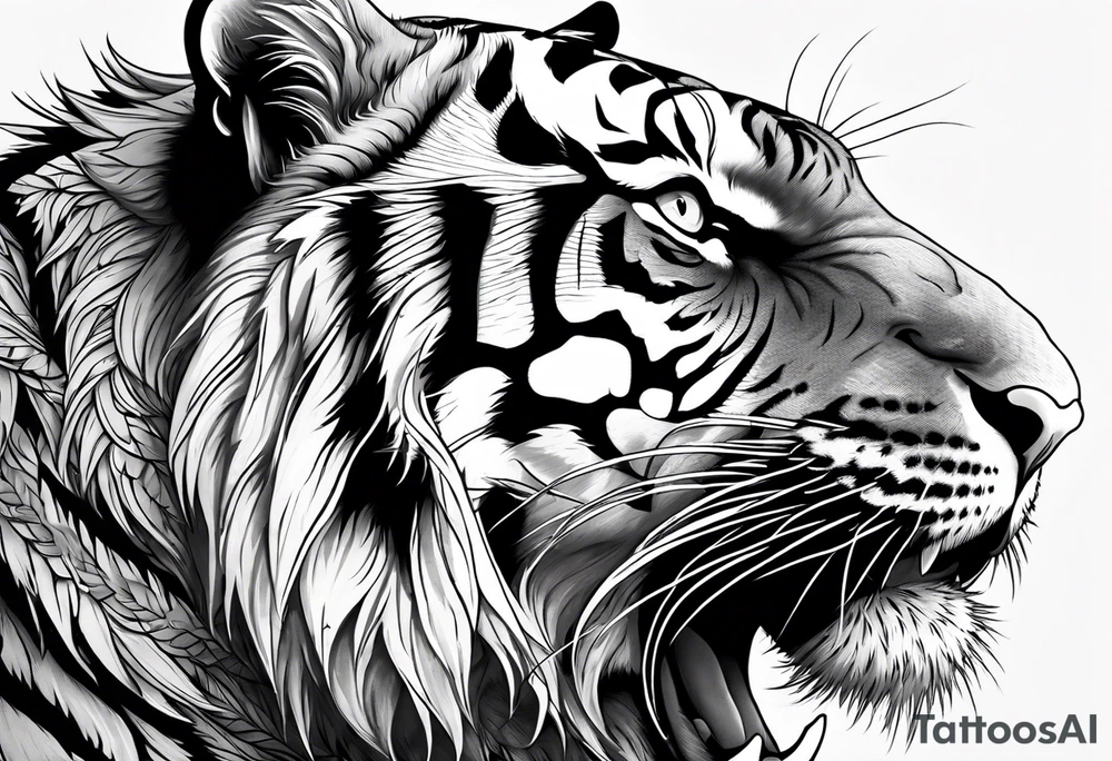 Tiger wearing crow roaring tattoo idea