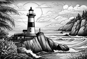 Light house with ocean view tattoo idea