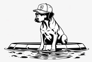 dog in a pool wearing water polo cap tattoo idea