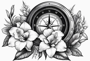 A Vintage compass with gladiolus. tattoo idea