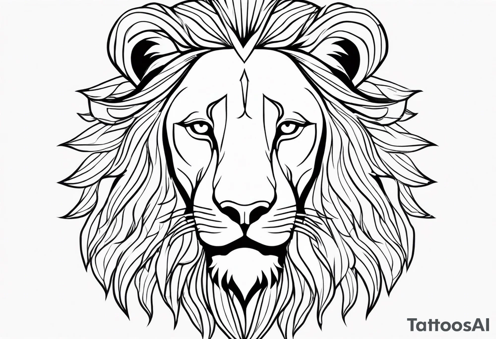 Moitie Visage lion avec son bebe avec trait super fin tattoo idea
