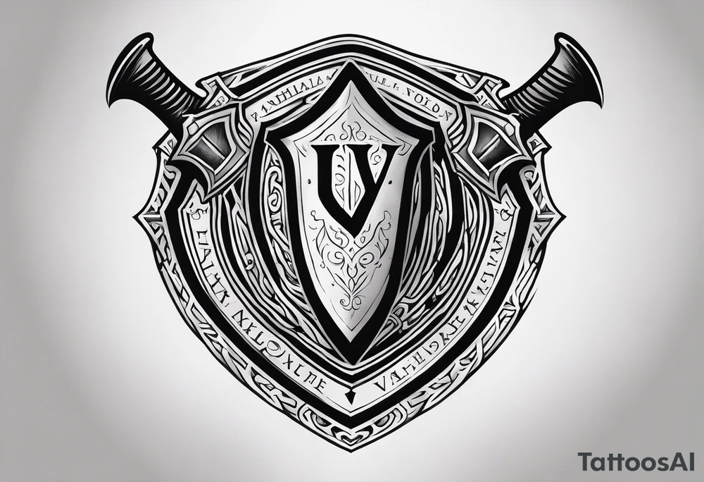 Valhalla shield sword axe fire tattoo idea