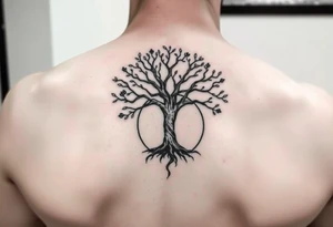 tree of life with circle. names Jai , Phoebe, Imogen, Matilda in the circle tattoo idea