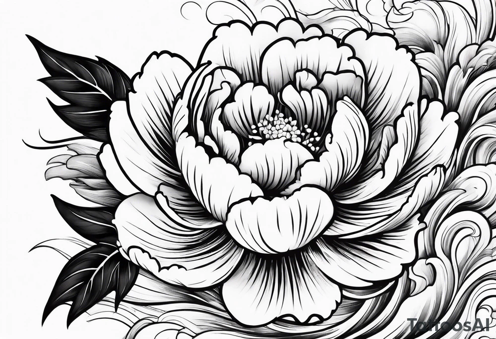 small peony flowers in the waves tattoo idea