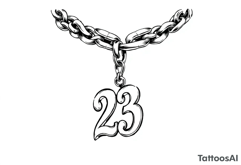 Iced out Cuban link chain with number 23 pendant hanging tattoo idea