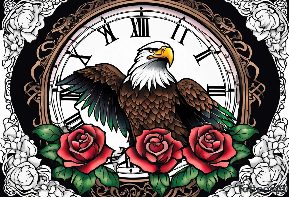 eagle, rose, clock , love tattoo idea