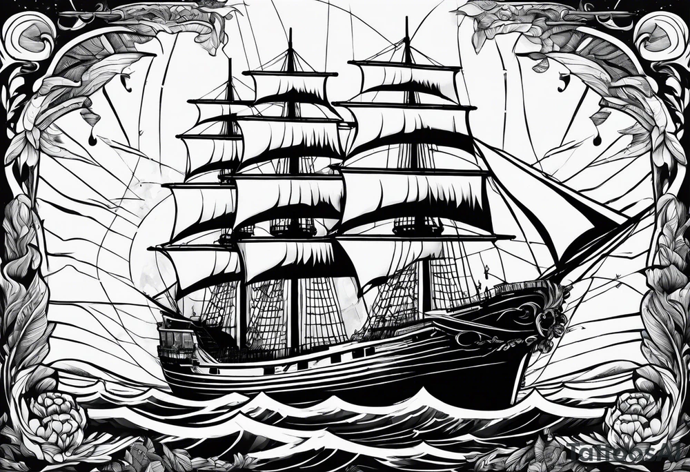 Slave ship with people, jumping off at sea tattoo idea