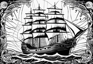 Slave ship with people, jumping off at sea tattoo idea