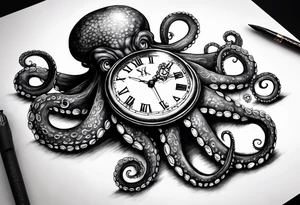 Octopus holding an old pocket watch tattoo idea