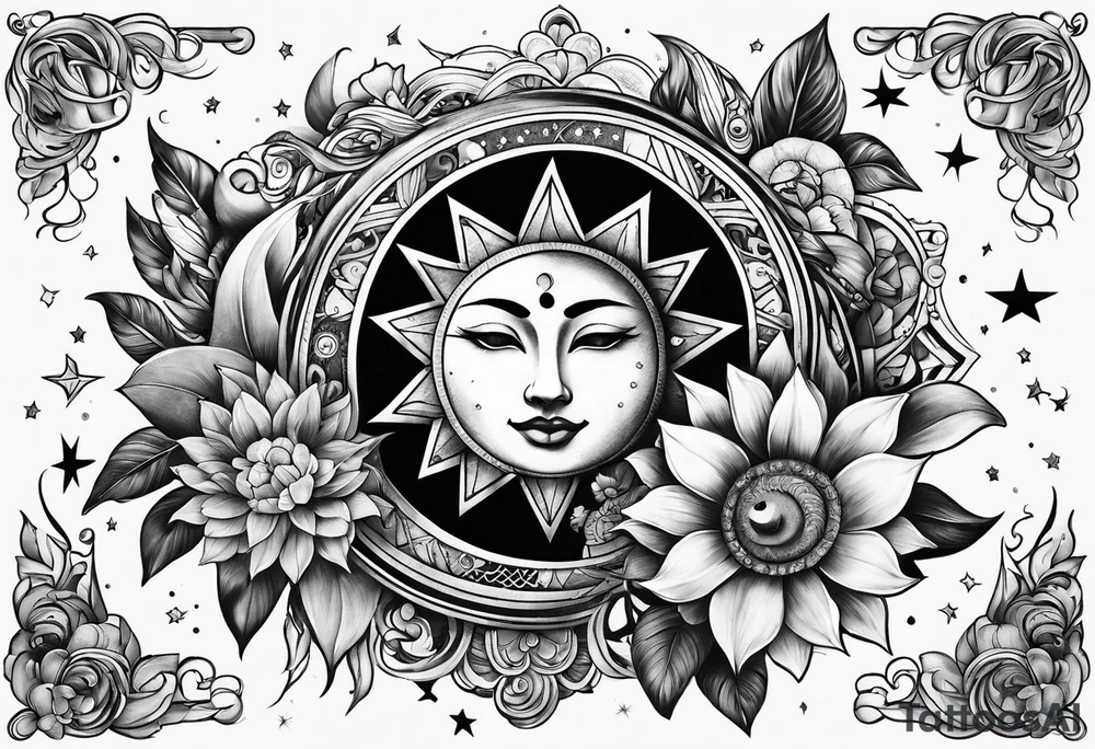 Sun moon and stars tattoo idea