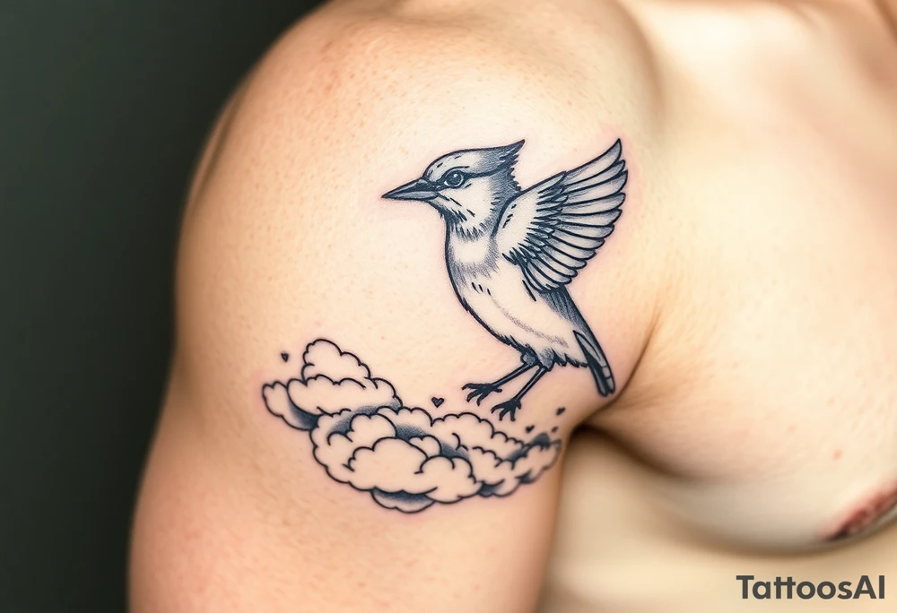 Bluejay, clouds, shining light to or from heaven tattoo idea