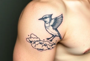 Bluejay, clouds, shining light to or from heaven tattoo idea