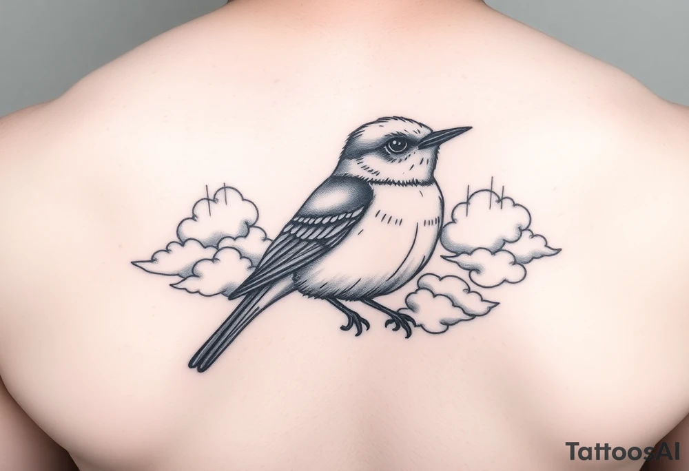 Kentucky bluebird with realistic clouds tattoo idea