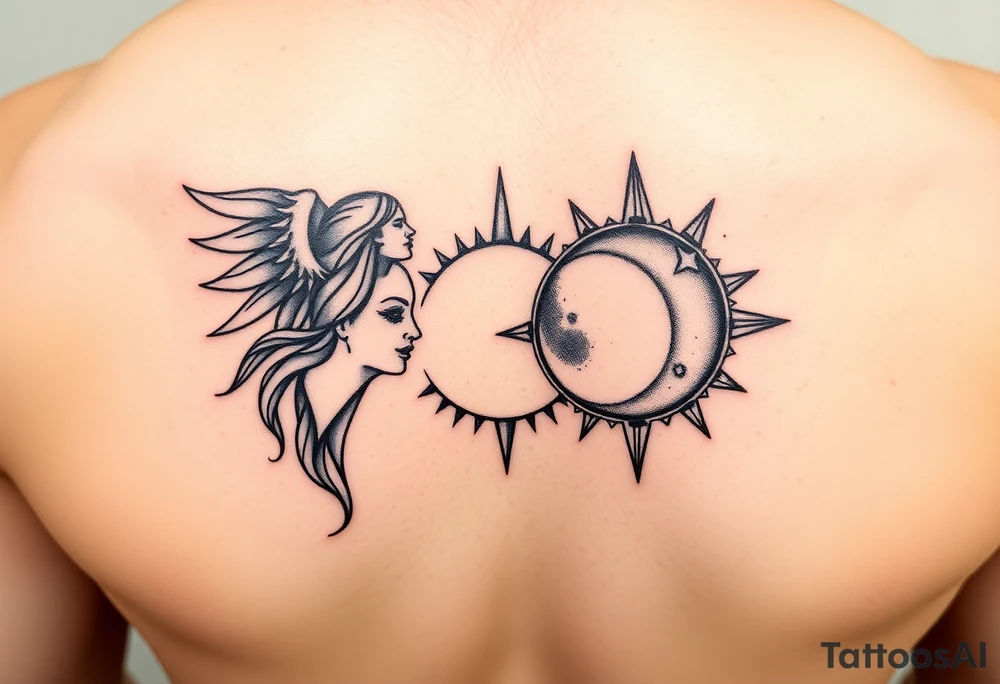 Gemini and sagittarius symbol, sun and moon tattoo idea