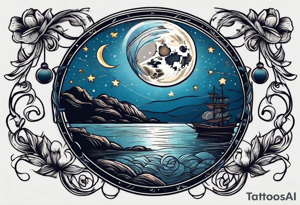 full moon with a lasso around it and stars in the background tattoo idea