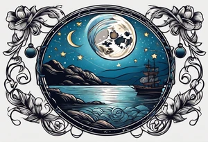 full moon with a lasso around it and stars in the background tattoo idea