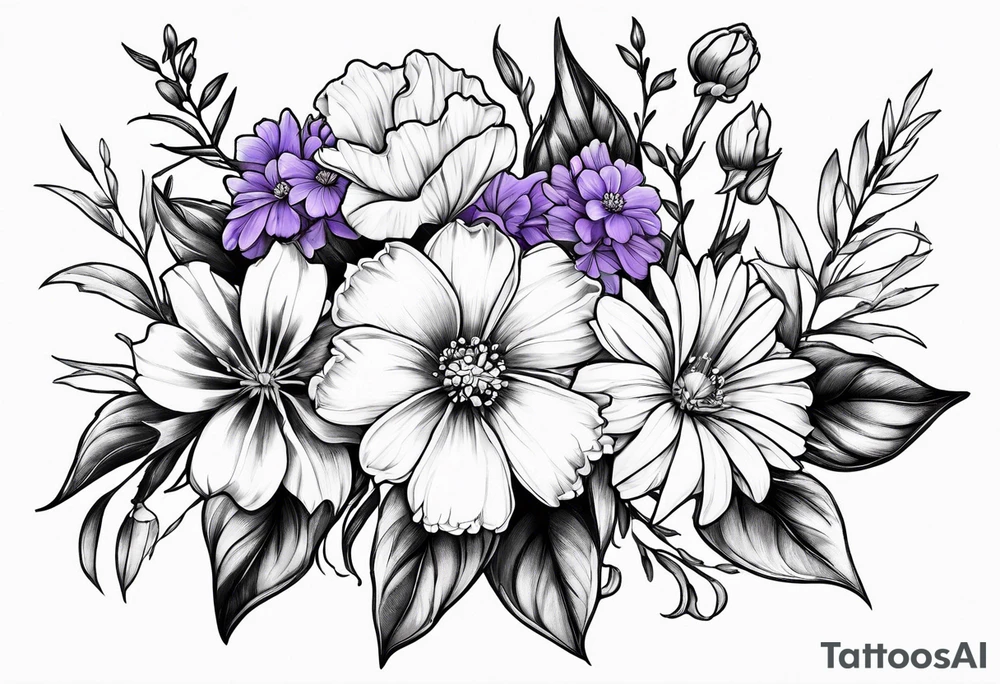 Simple Tattoo  of larkspur, carnation, violet,  daisy tattoo idea