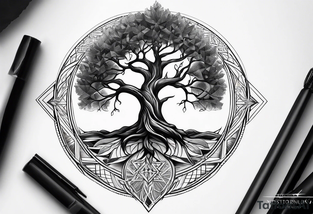 tree of life
3 line triangles behind tattoo idea