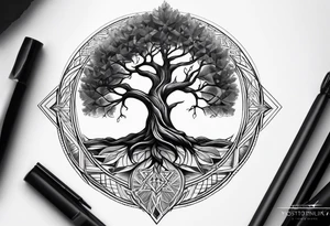 tree of life
3 line triangles behind tattoo idea
