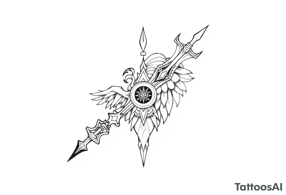 long shaman style mytical bold line with viking rhyme tattoo idea