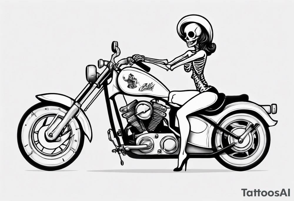 Skeleton pinup doll sitting on a motorcycle tattoo idea Skeleton pinup doll sitting on a motorcycle tattoo idea