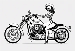 Skeleton pinup doll sitting on a motorcycle tattoo idea