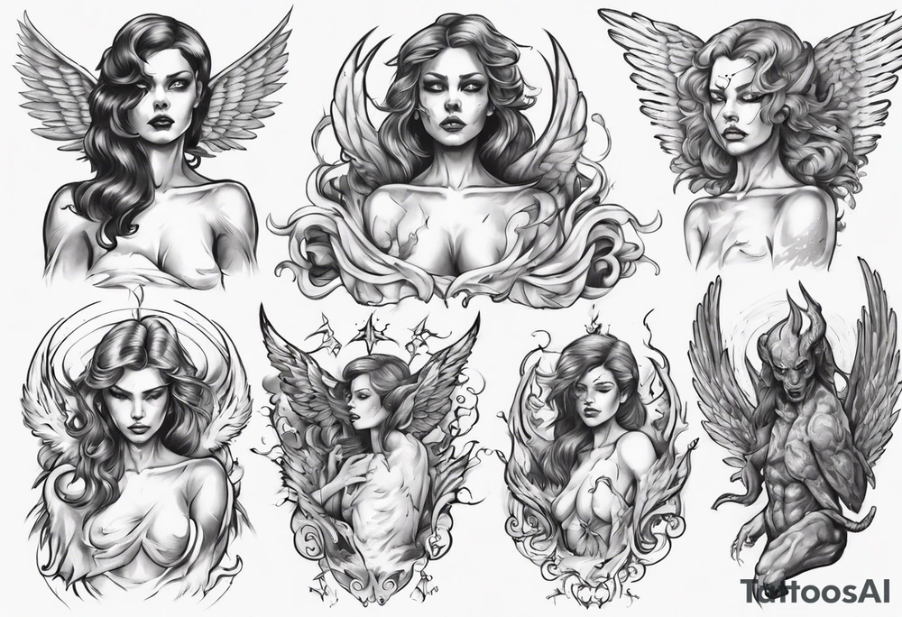 an angel transforming into a demon female tattoo idea