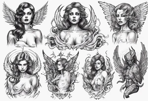 an angel transforming into a demon female tattoo idea