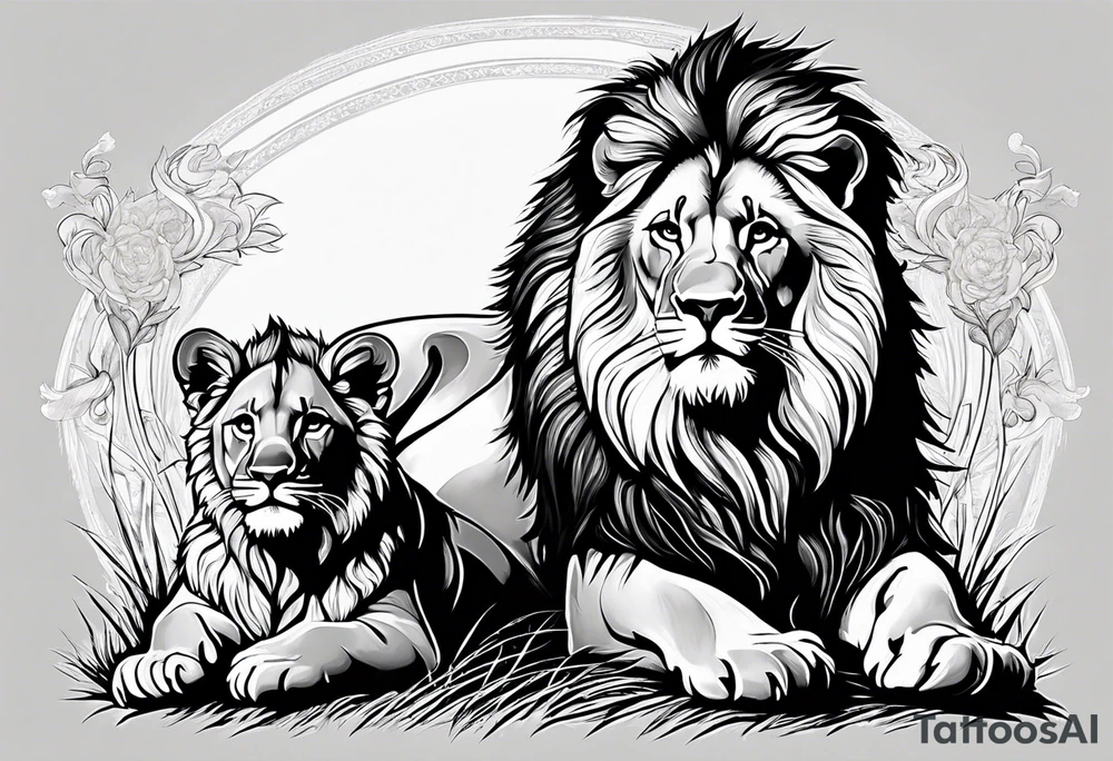 Father lion with two cub lions tattoo idea