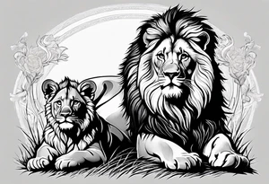 Father lion with two cub lions tattoo idea