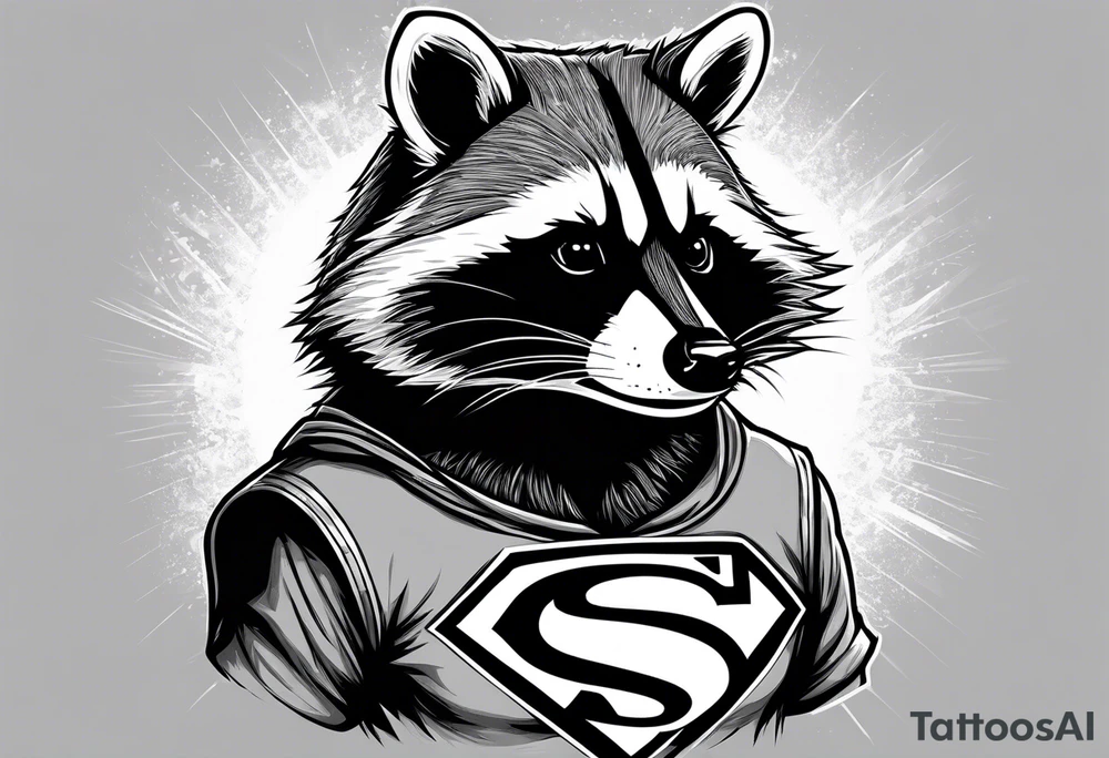 raccoon wearing a Superman t-shirt tattoo idea
