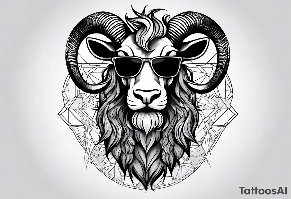 capricorn with beard and sunglasses tattoo idea