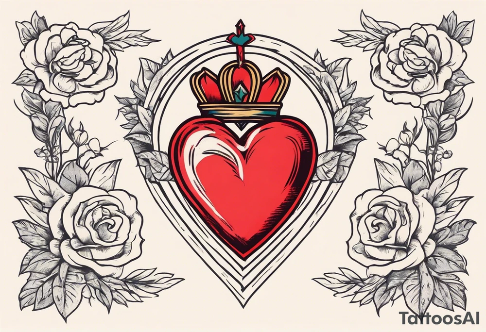 sacred heart vintage traditional tattoo simple sketch old school bold colors with banner christian
symbol
flowers crown on top of heart tattoo idea