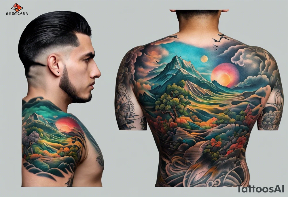 Landscape front neck tattoo that's appear to be ejecting from the skin, symbolizing the freedom from censorship. tattoo idea