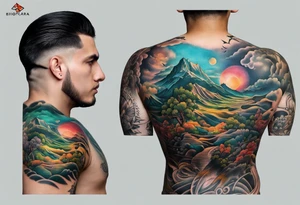 Landscape front neck tattoo that's appear to be ejecting from the skin, symbolizing the freedom from censorship. tattoo idea