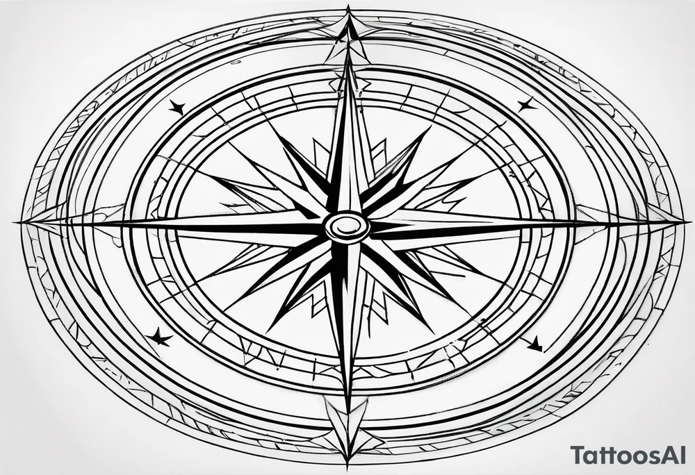 simple basic compass rose with long lines tattoo idea