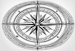 simple basic compass rose with long lines tattoo idea