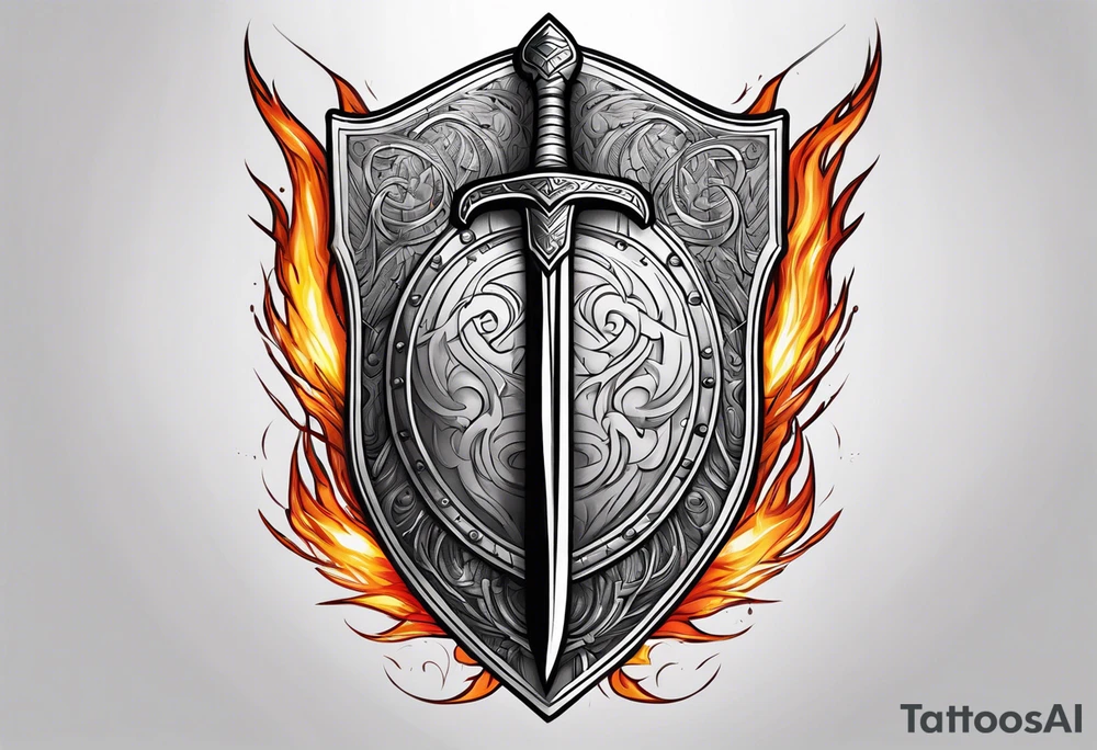 Valhalla shield fire sword tattoo idea