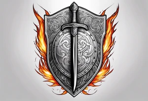 Valhalla shield fire sword tattoo idea