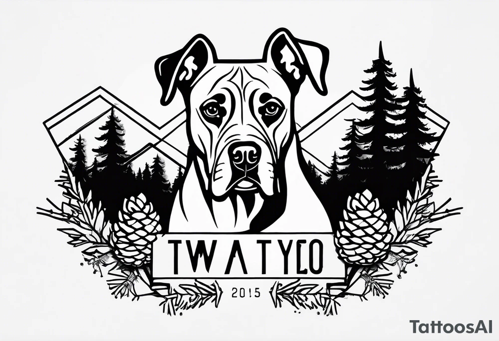 name boxer dog Waylon date 9/15/23 pinecones and trees tattoo idea