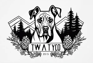 name boxer dog Waylon date 9/15/23 pinecones and trees tattoo idea