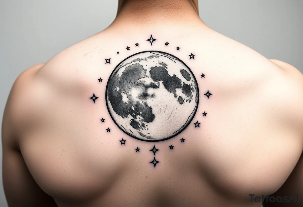 Full moon with stars tattoo idea