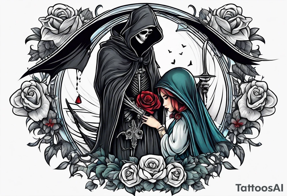 Grim reaper falls in love with human girl tattoo idea