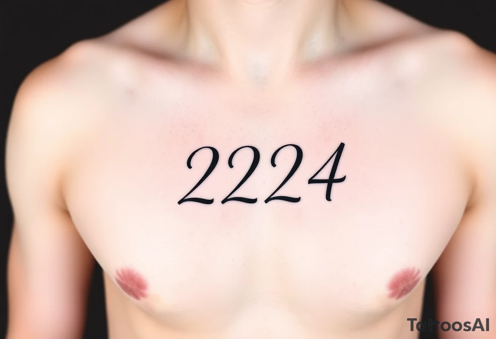 224 tattoo on ribcage under chest left side an elegant handwritten calligraphy style. The digits are slightly italicized with a smooth flowing script. The lines are clean, refined, and slightly bold at the base, giving a subtle brush-pen effect. tattoo idea