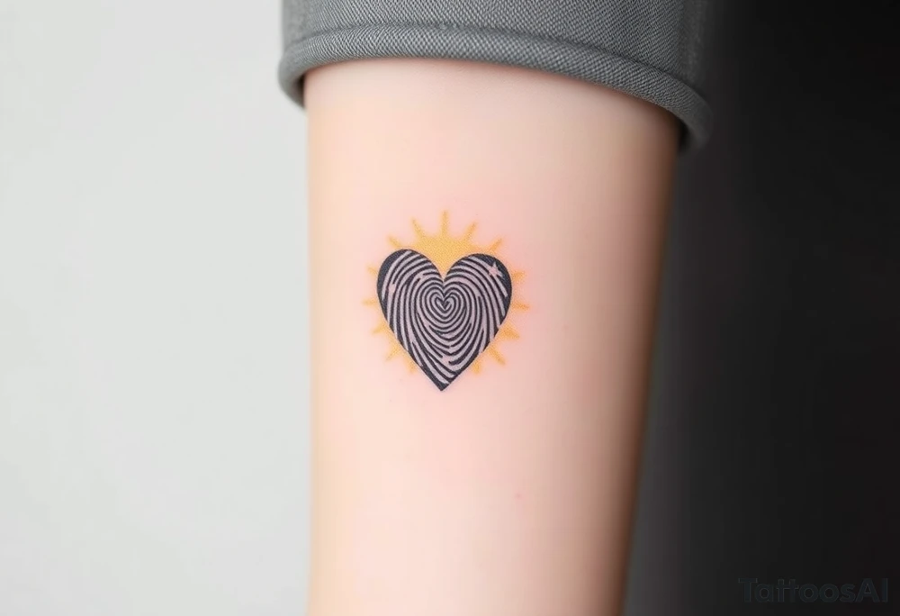 A heart-shaped fingerprint with a soft golden glow surrounding it, symbolizing divine love and warmth tattoo idea