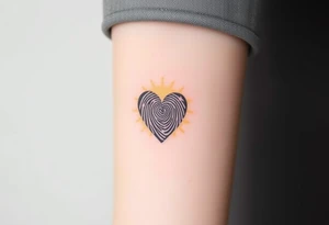 A heart-shaped fingerprint with a soft golden glow surrounding it, symbolizing divine love and warmth tattoo idea