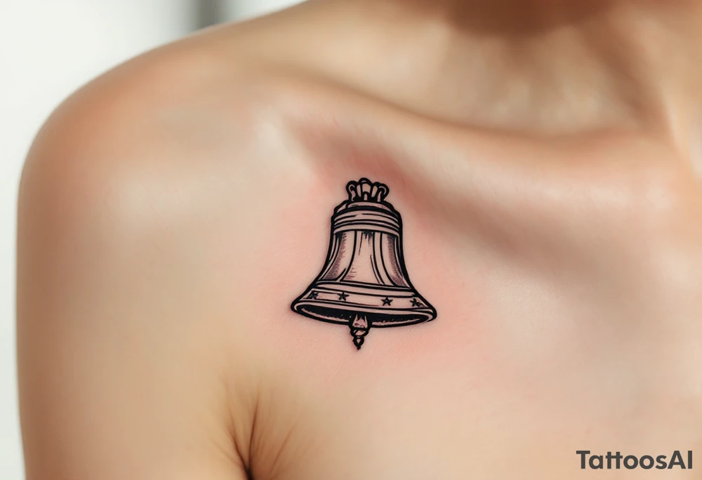 A miniature Liberty Bell shaded in black and brown, a nod to American freedom and resistance. tattoo idea