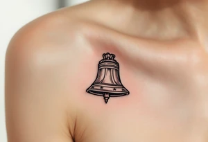 A miniature Liberty Bell shaded in black and brown, a nod to American freedom and resistance. tattoo idea