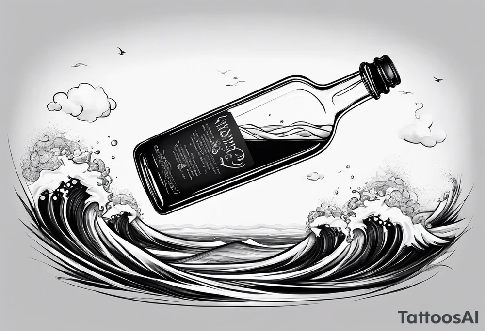 A message i a bottle floating at sea. tattoo idea